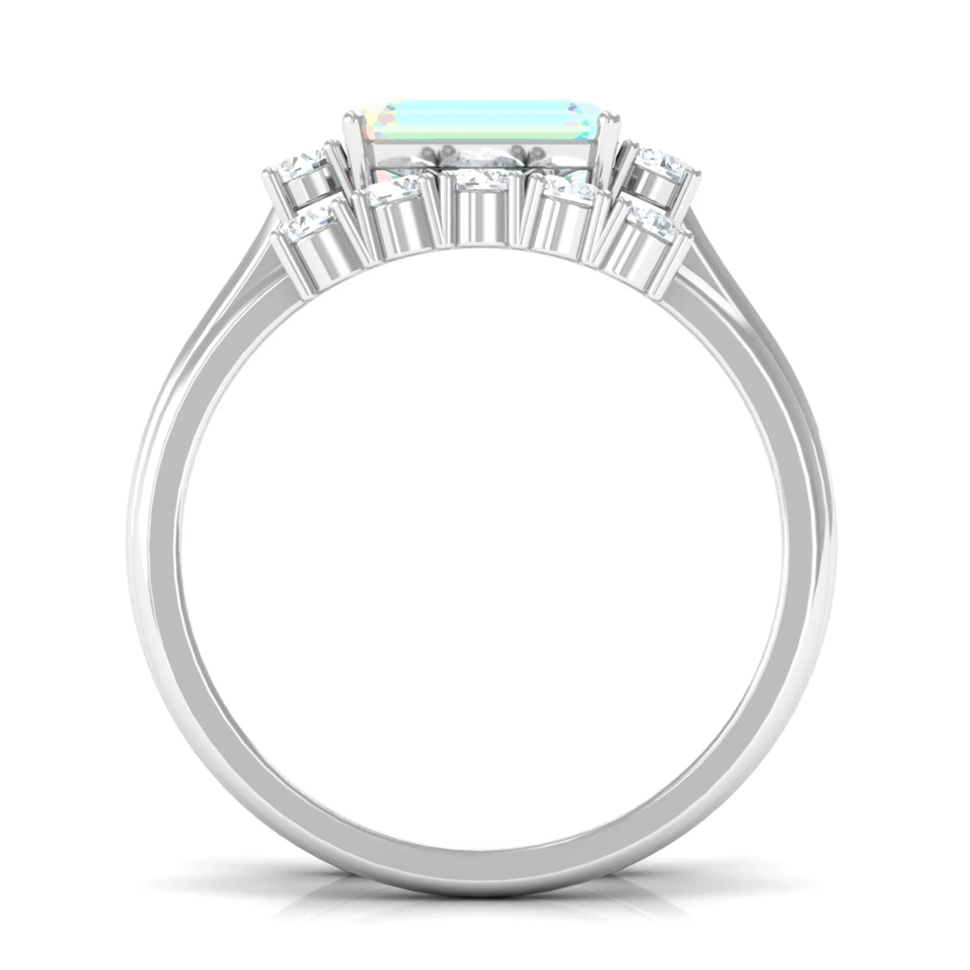 Octagon Cut Ethiopian Opal Contemporary Wedding Ring Set with Diamond