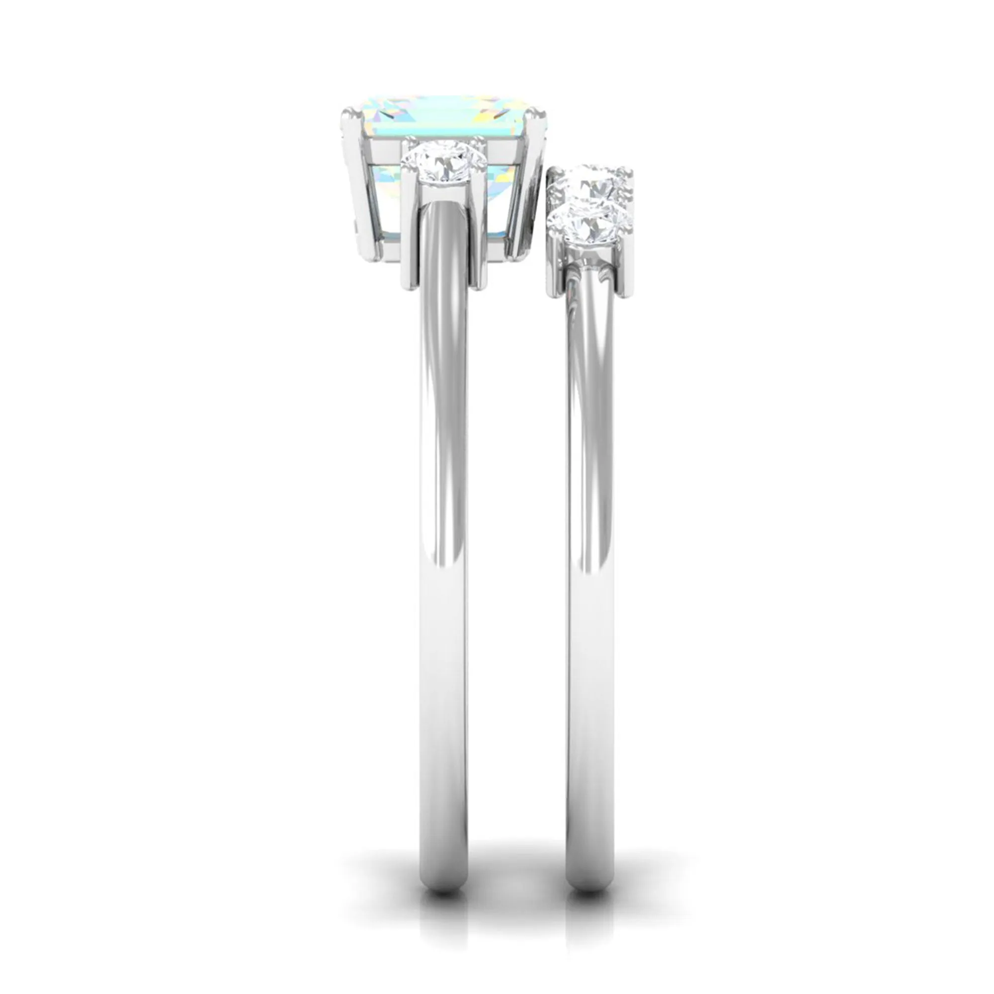 Octagon Cut Ethiopian Opal Contemporary Wedding Ring Set with Diamond