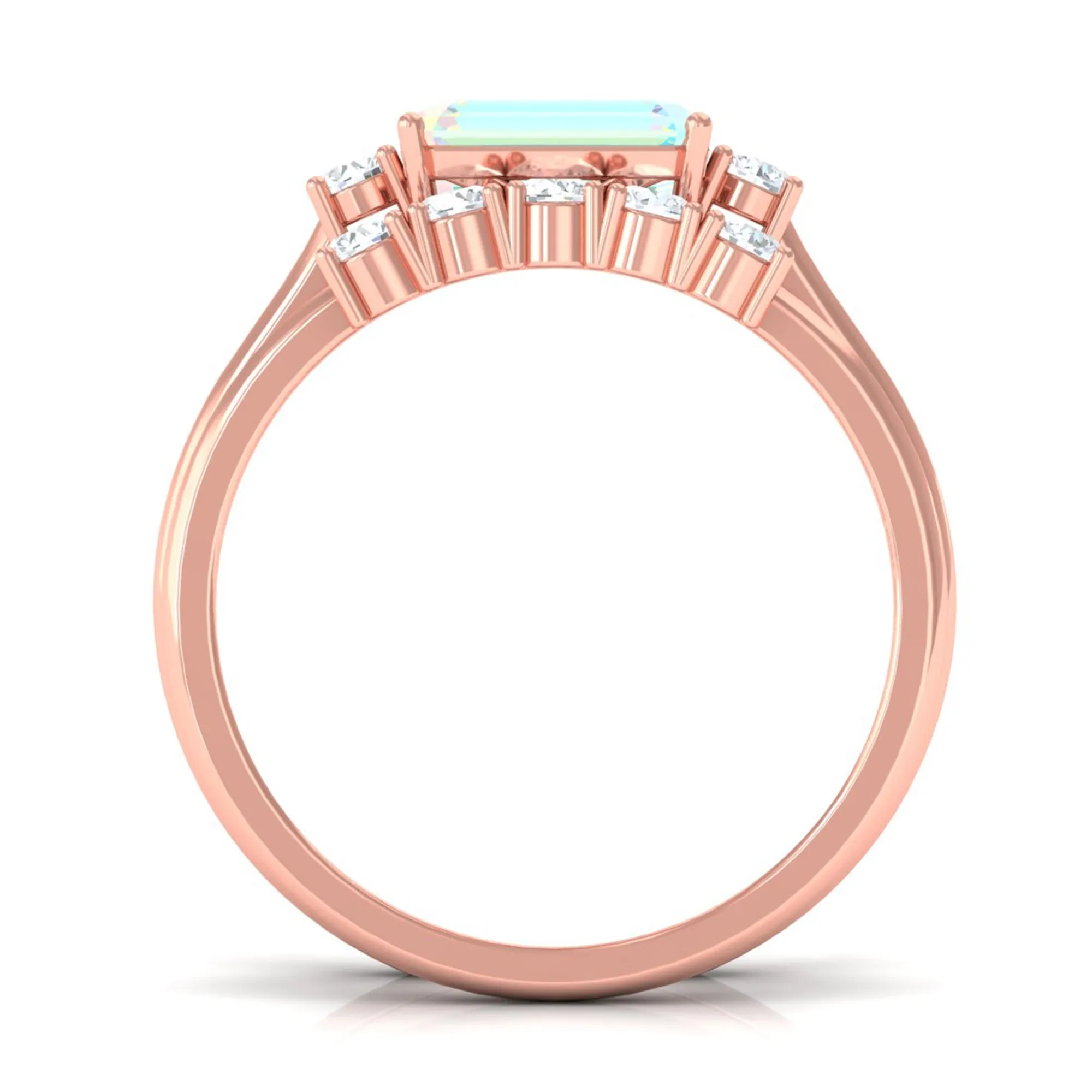 Octagon Cut Ethiopian Opal Contemporary Wedding Ring Set with Diamond