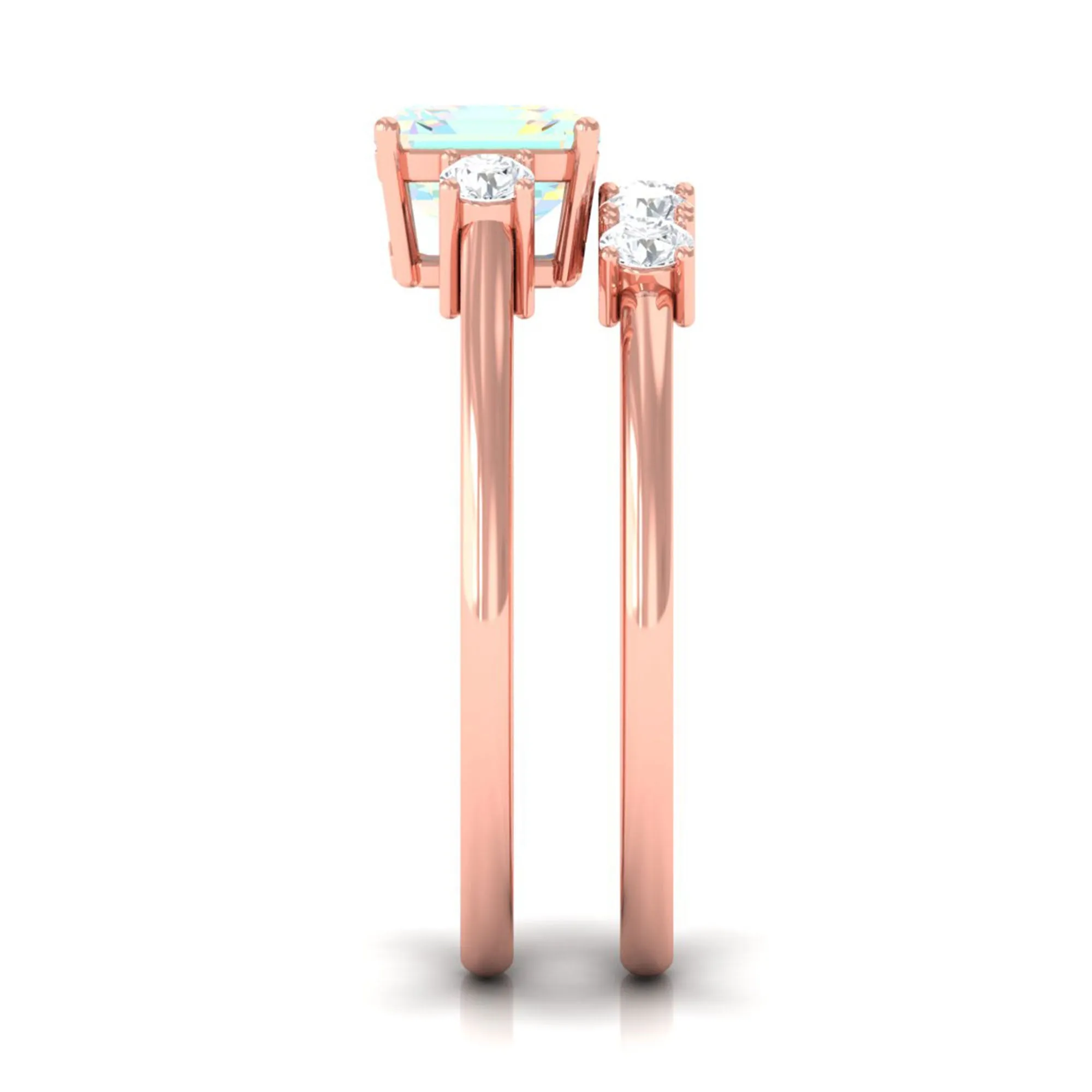 Octagon Cut Ethiopian Opal Contemporary Wedding Ring Set with Diamond