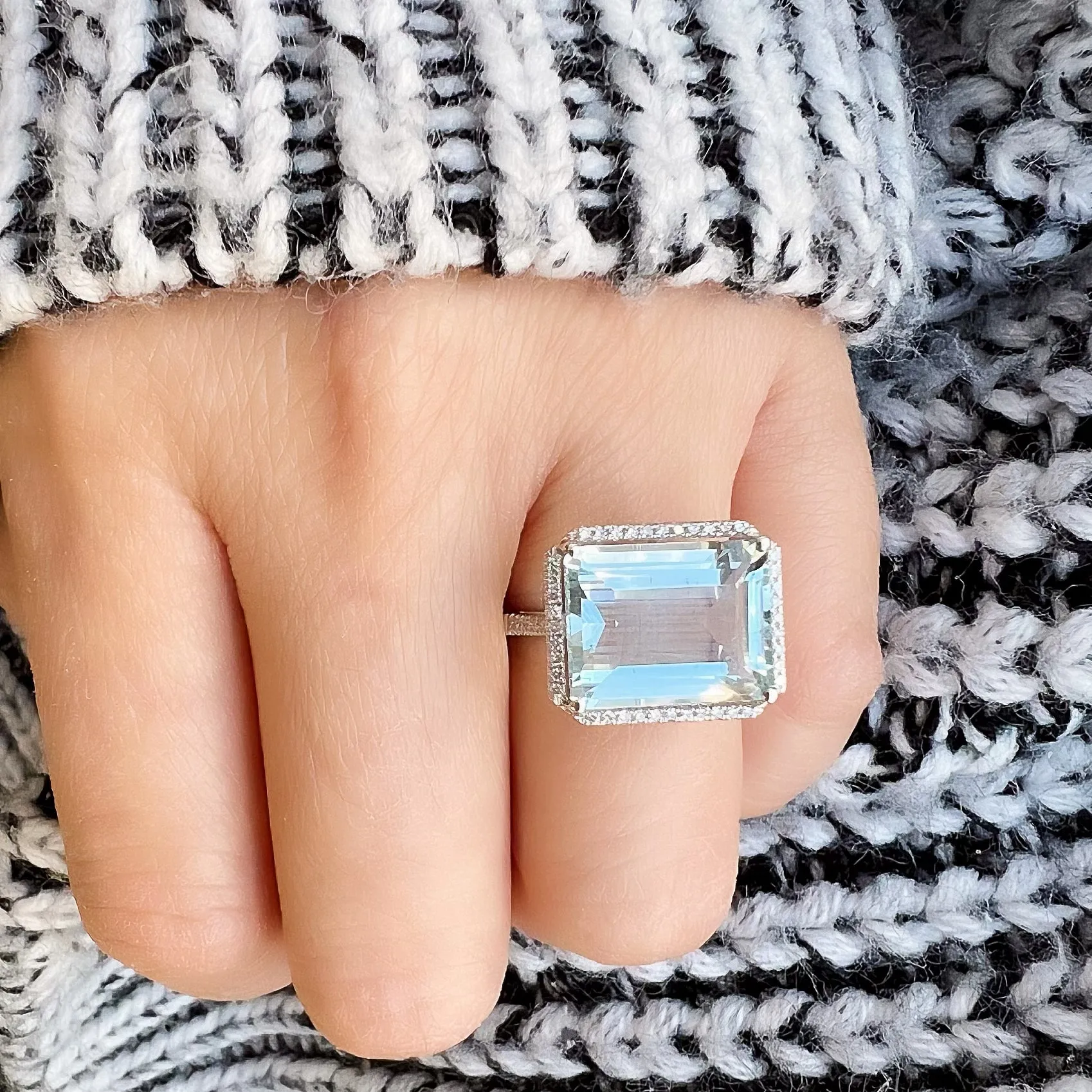 One of a Kind East-West Large Aquamarine Ring in White Gold