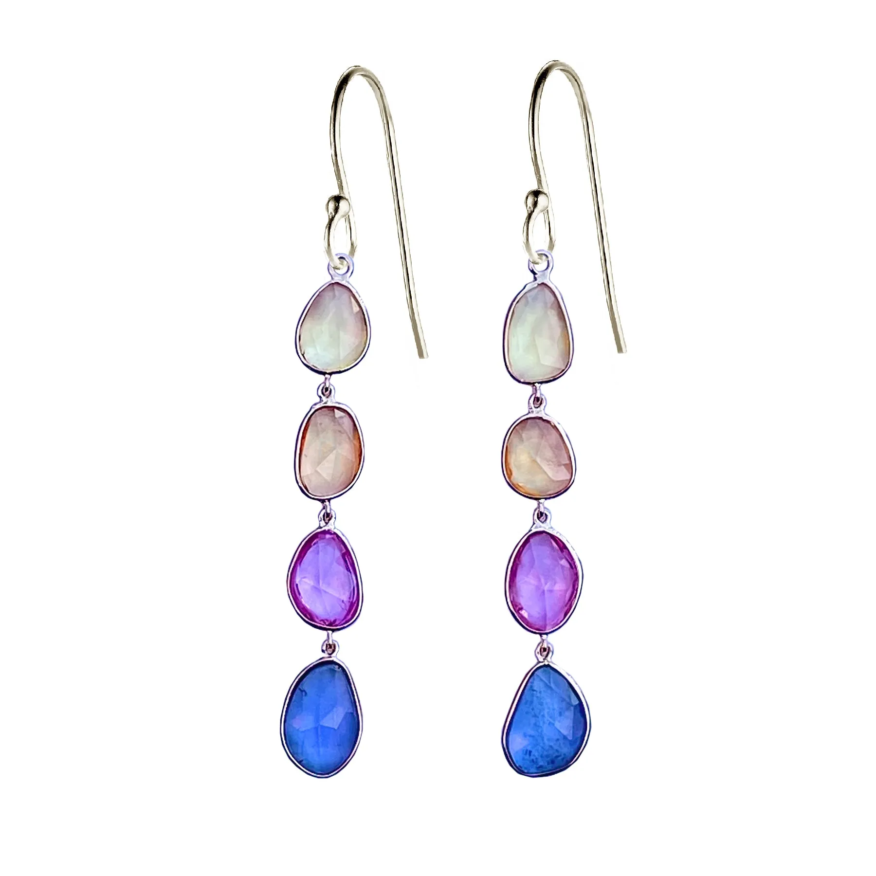 Organic Set Rose Cut Sapphire Sunset Earrings