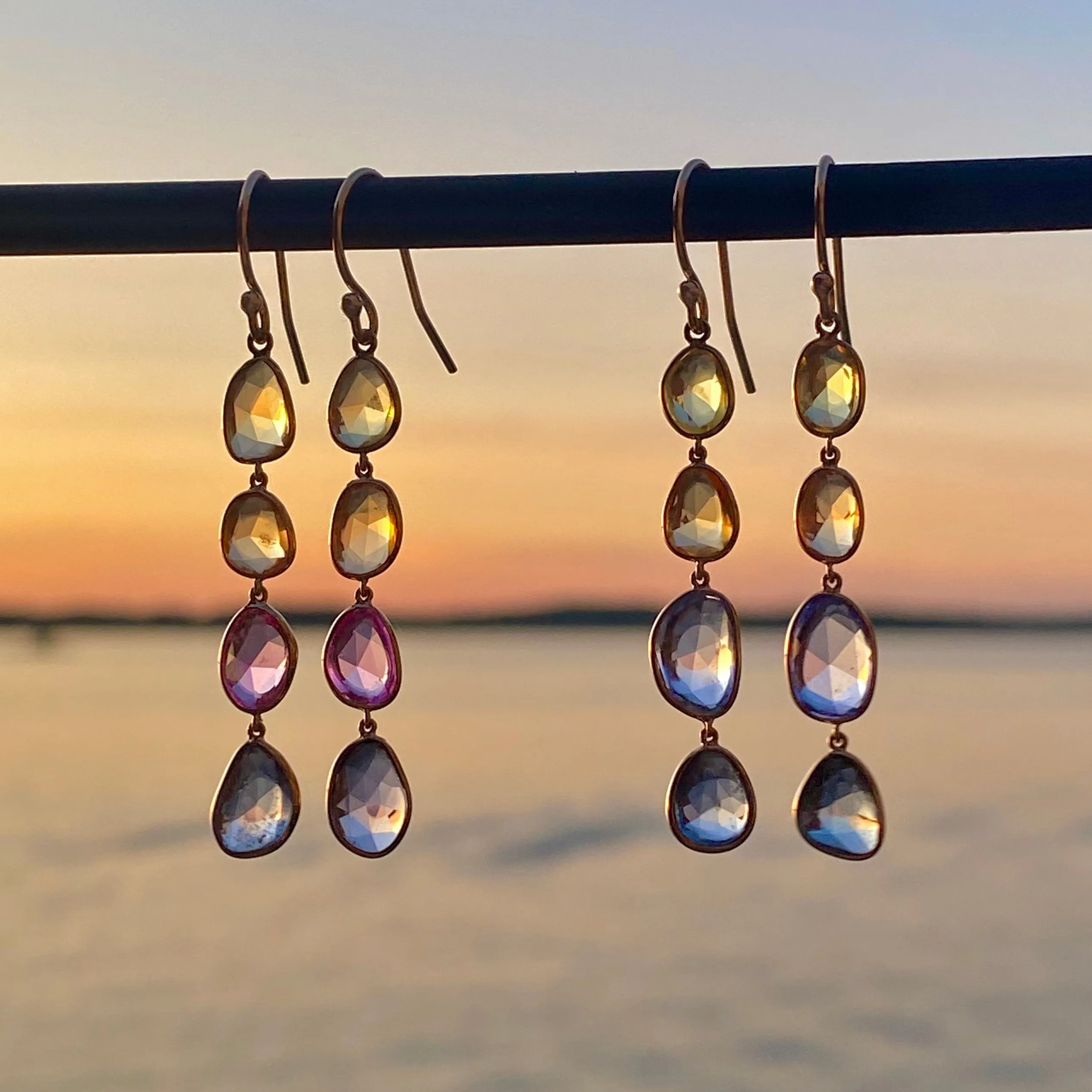 Organic Set Rose Cut Sapphire Sunset Earrings