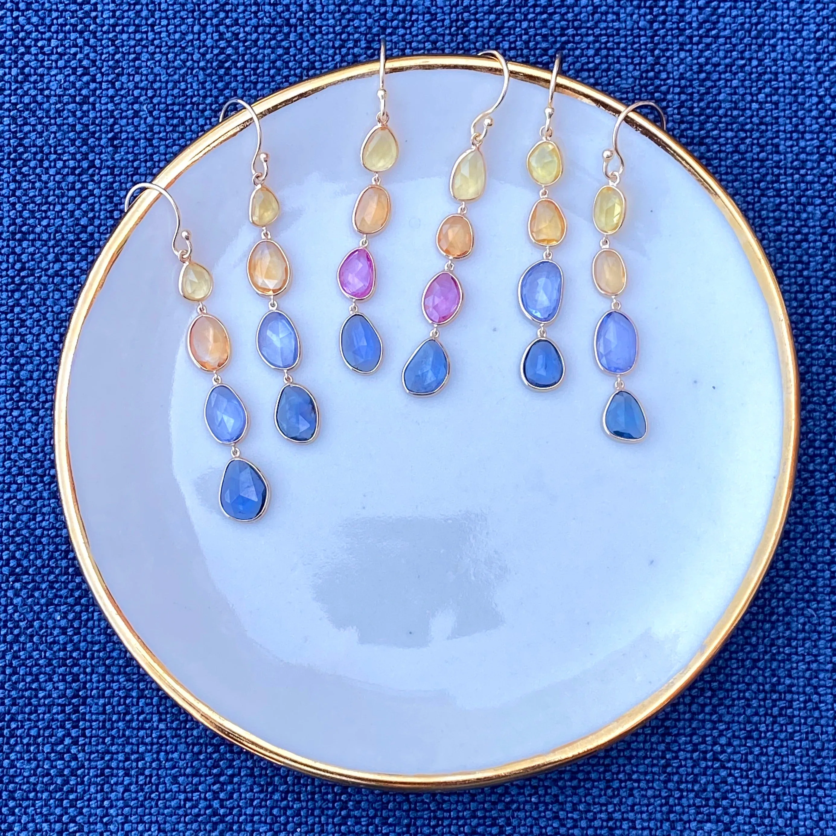 Organic Set Rose Cut Sapphire Sunset Earrings