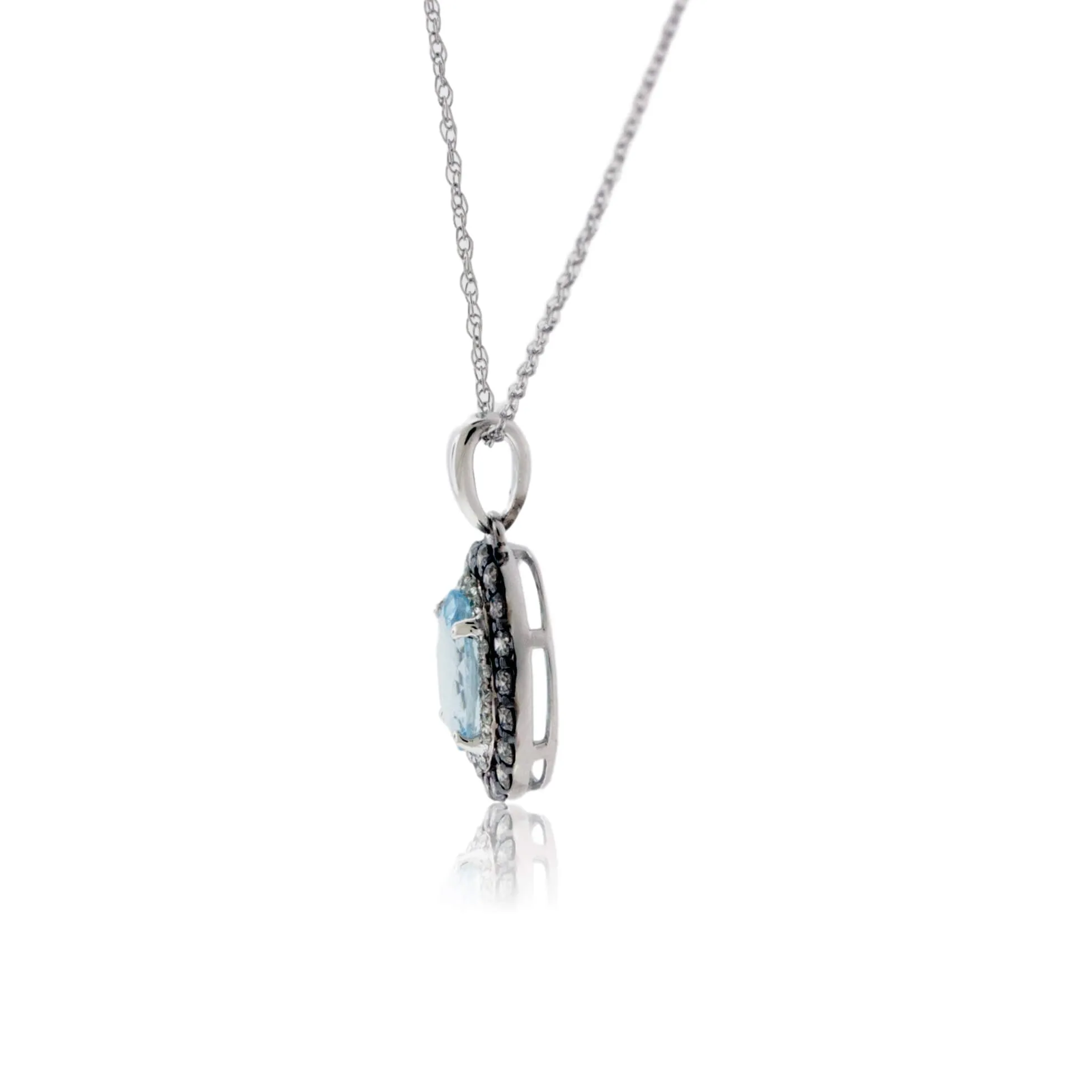 Oval Aquamarine with Double Diamond & Mocha Diamond Halo