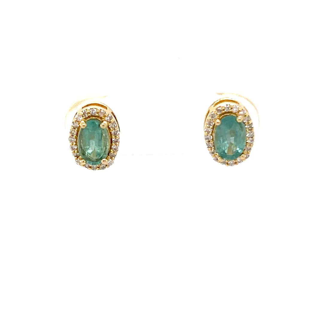 Oval Mint Emerald With Diamond Halo Studs