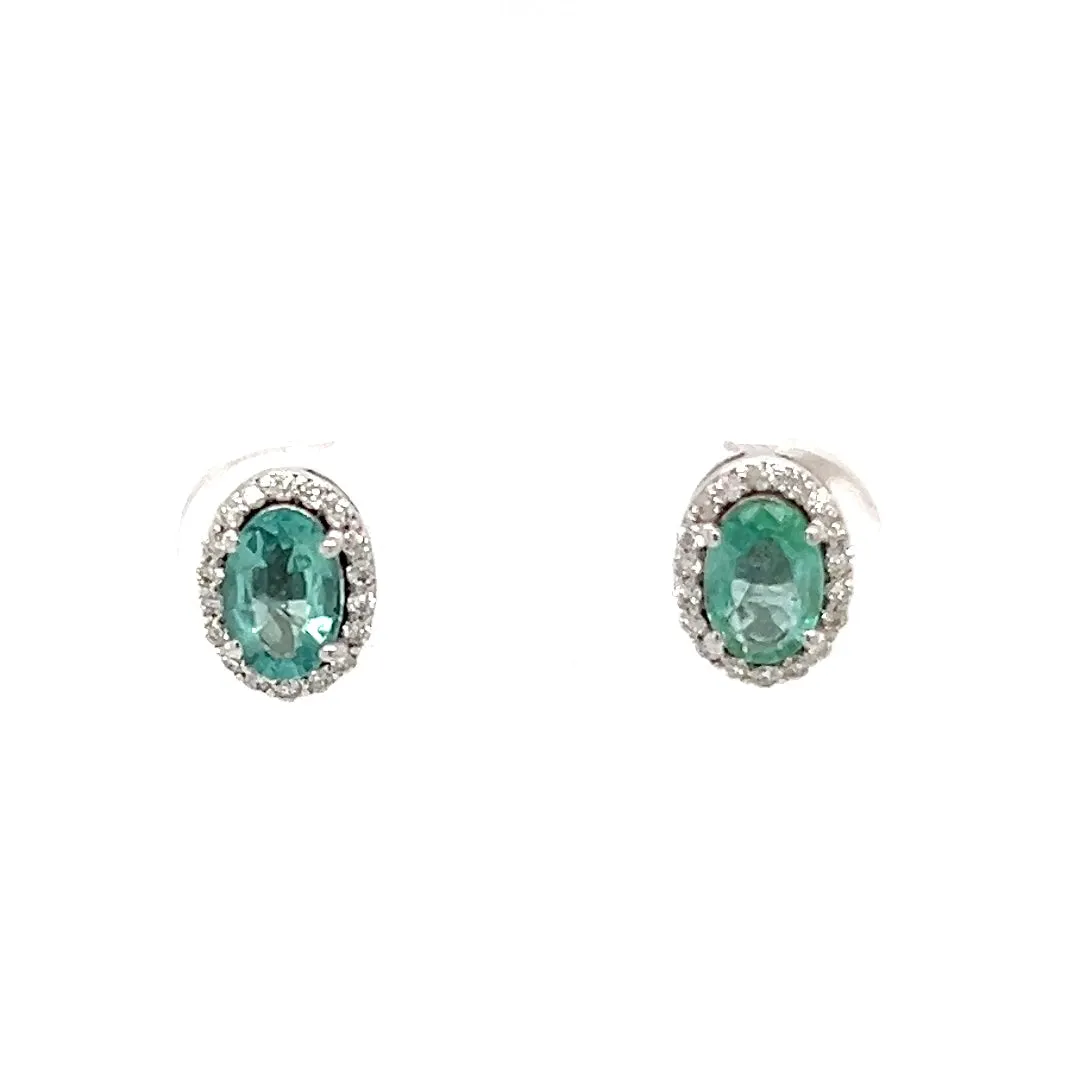 Oval Mint Emerald With Diamond Halo Studs
