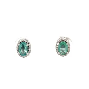 Oval Mint Emerald With Diamond Halo Studs
