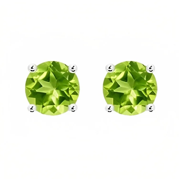 Paris Jewelry 18k White Gold 2 Pair Created Peridot 4mm, 6mm Round & Princess Cut Stud Earrings Plated