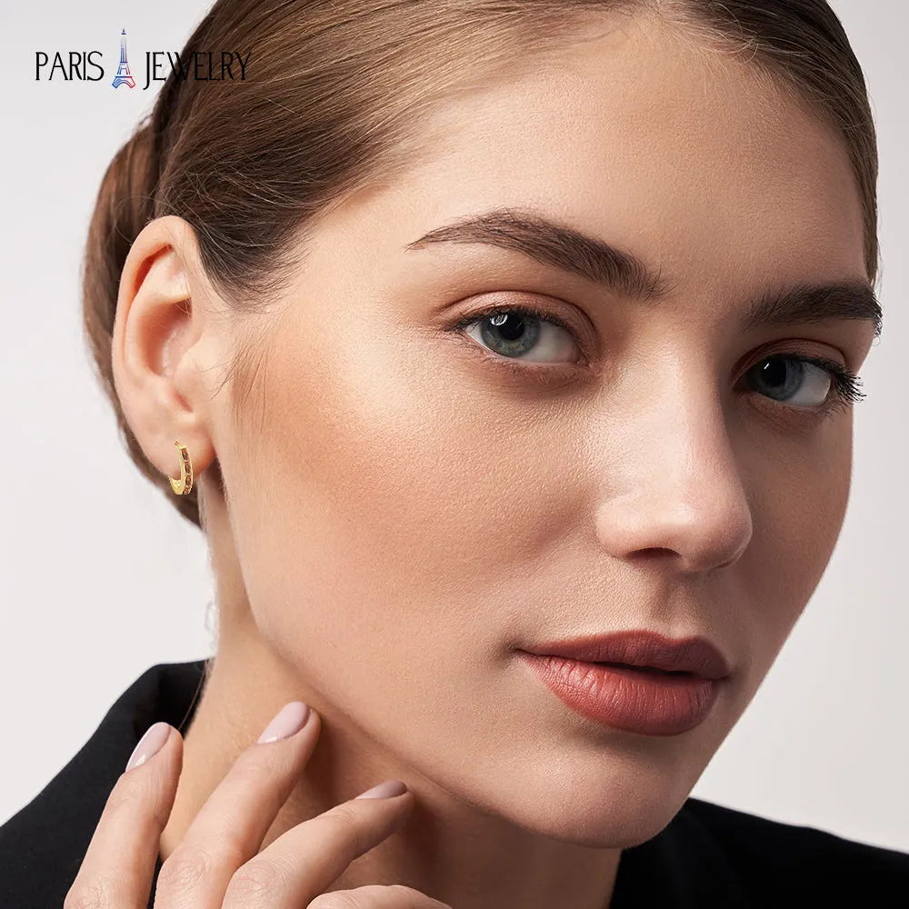 Paris Jewelry 18K Yellow Gold Created Champagne 3Ct Emerald Cut Huggie Hoop Earrings Plated