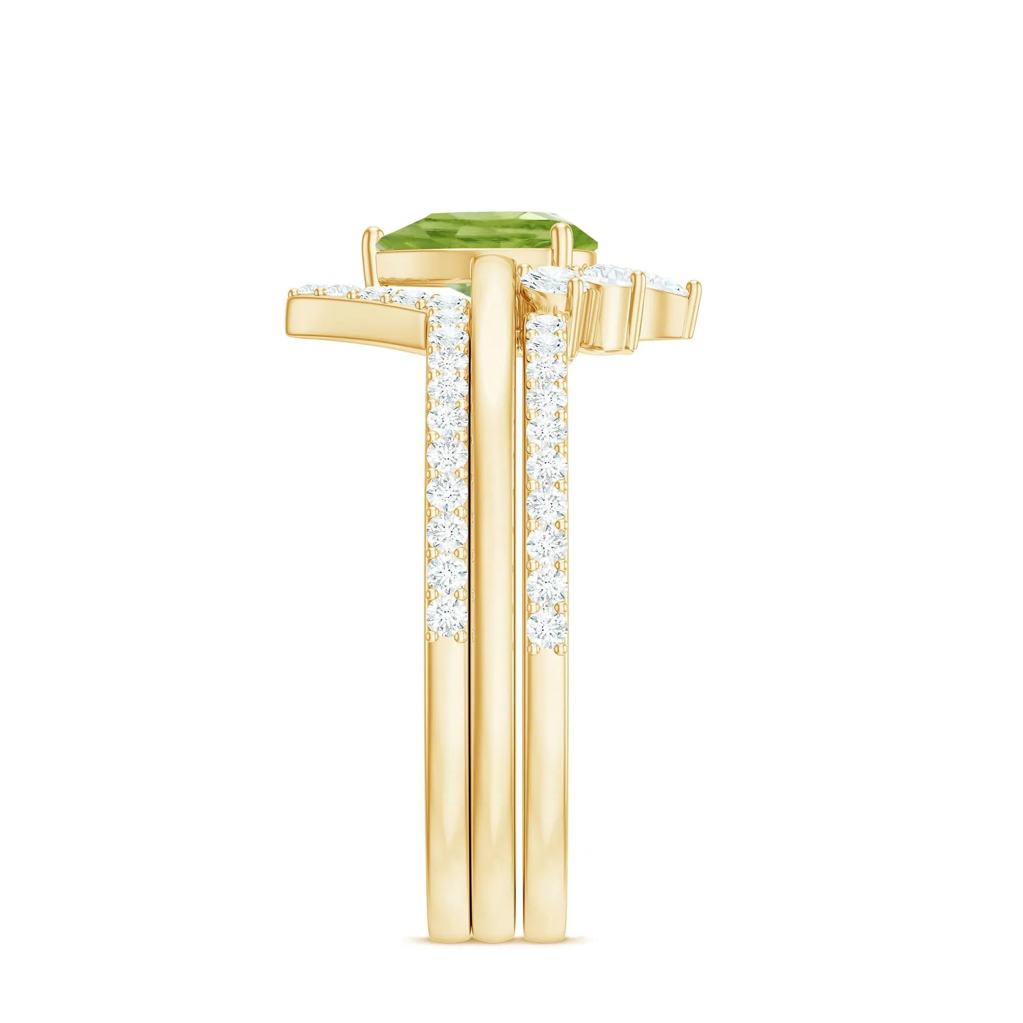 Pear Cut Peridot Trio Wedding Ring Set with Moissanite
