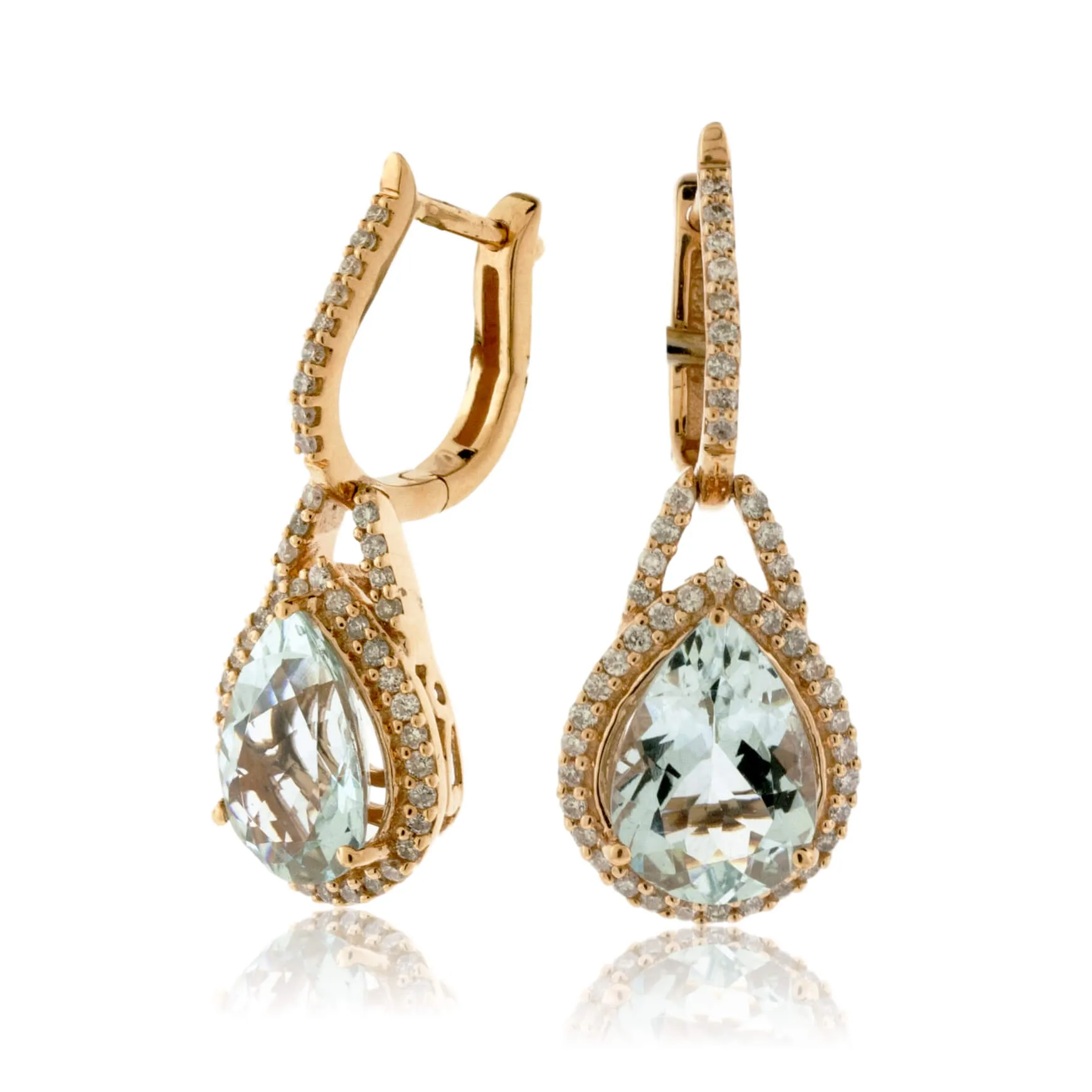 Pear Shaped Aquamarine Drop Diamond Halo Earrings