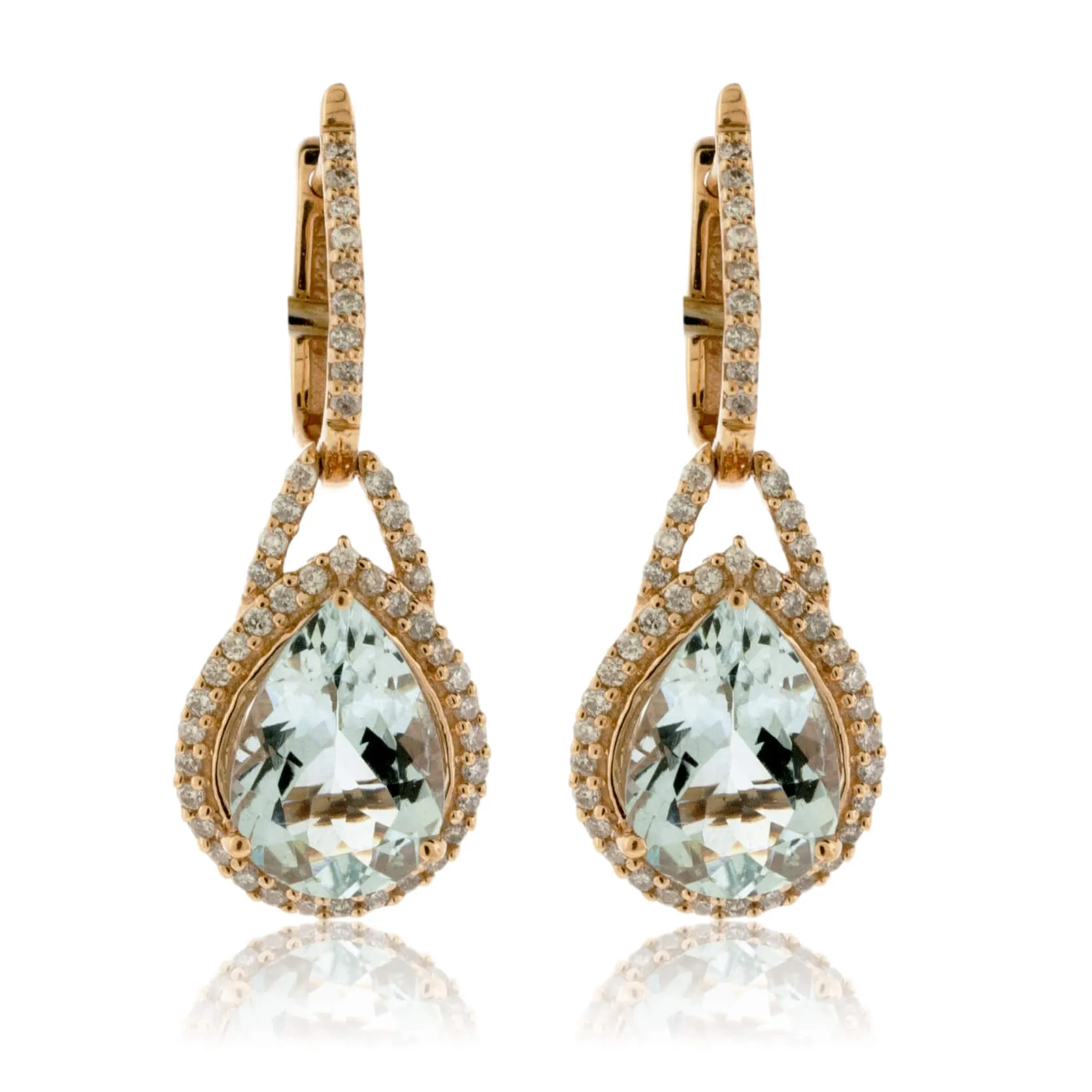 Pear Shaped Aquamarine Drop Diamond Halo Earrings