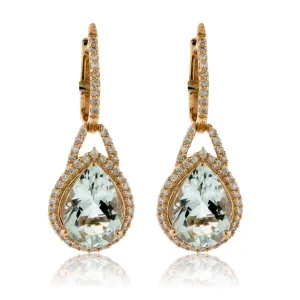 Pear Shaped Aquamarine Drop Diamond Halo Earrings