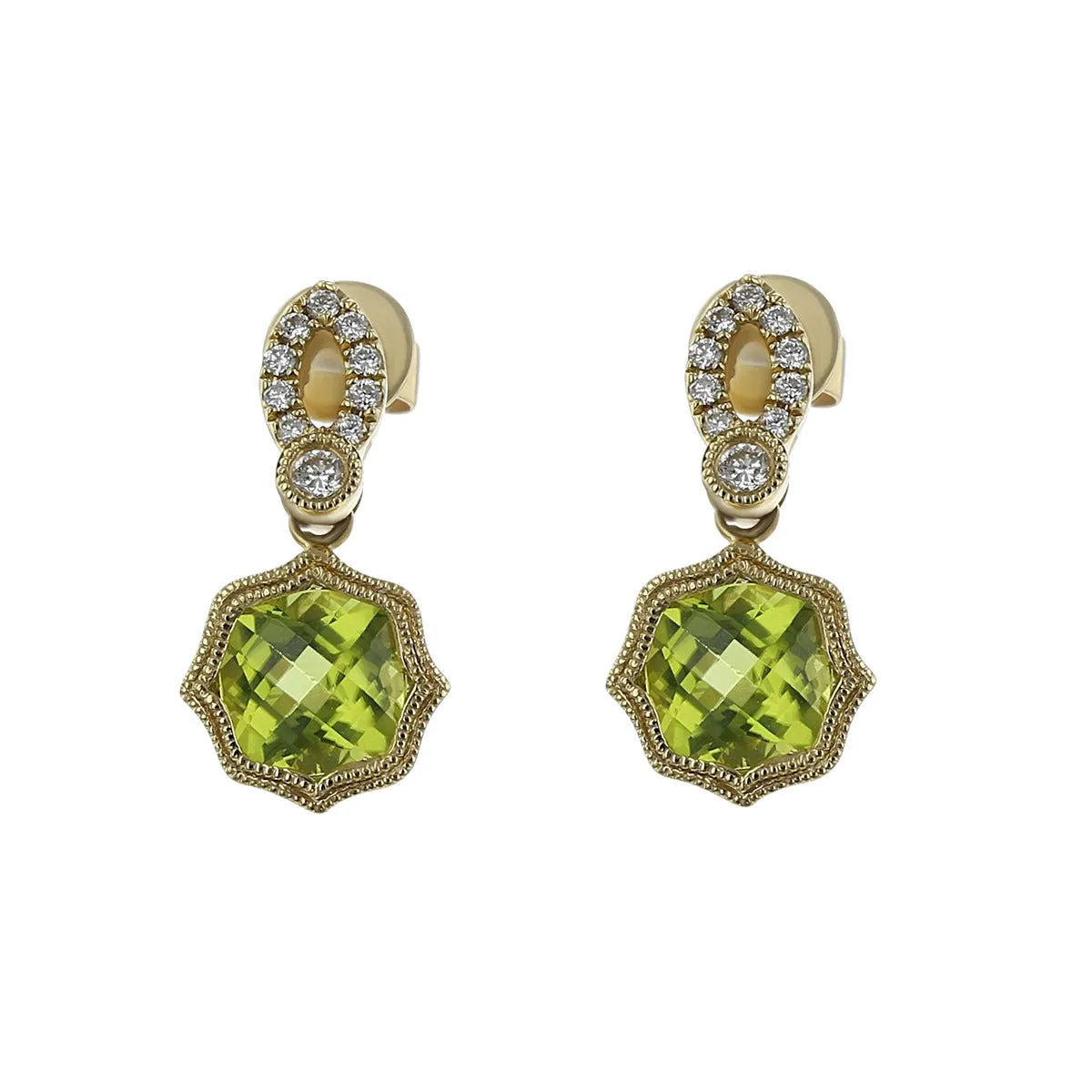 Peridot 14k Yellow Gold Earring with Diamonds