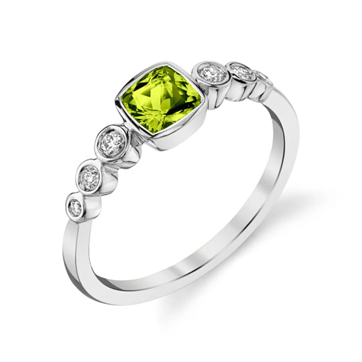 Peridot 14kt White Gold Ring with Diamonds