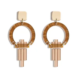 Petite Art Deco Chandelier Earrings - Gold/Mocha/Champagne - SP-755
