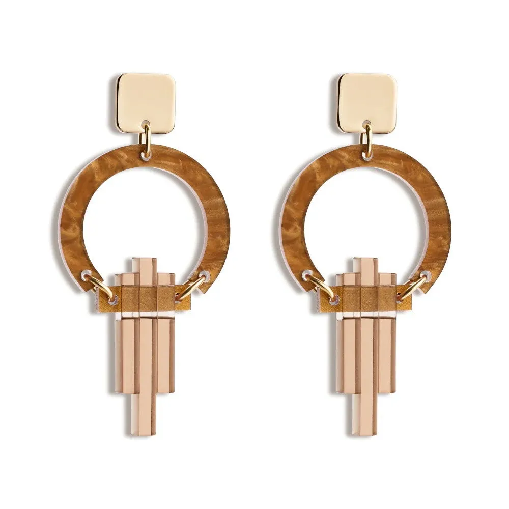 Petite Art Deco Chandelier Earrings - Gold/Mocha/Champagne - SP-755