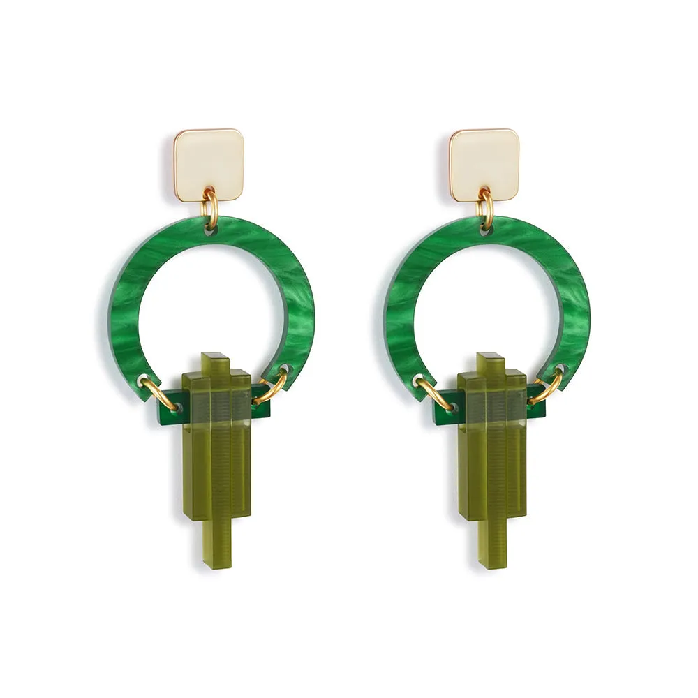 Petite Art Deco Chandelier Earrings - Green - 24EPADCg