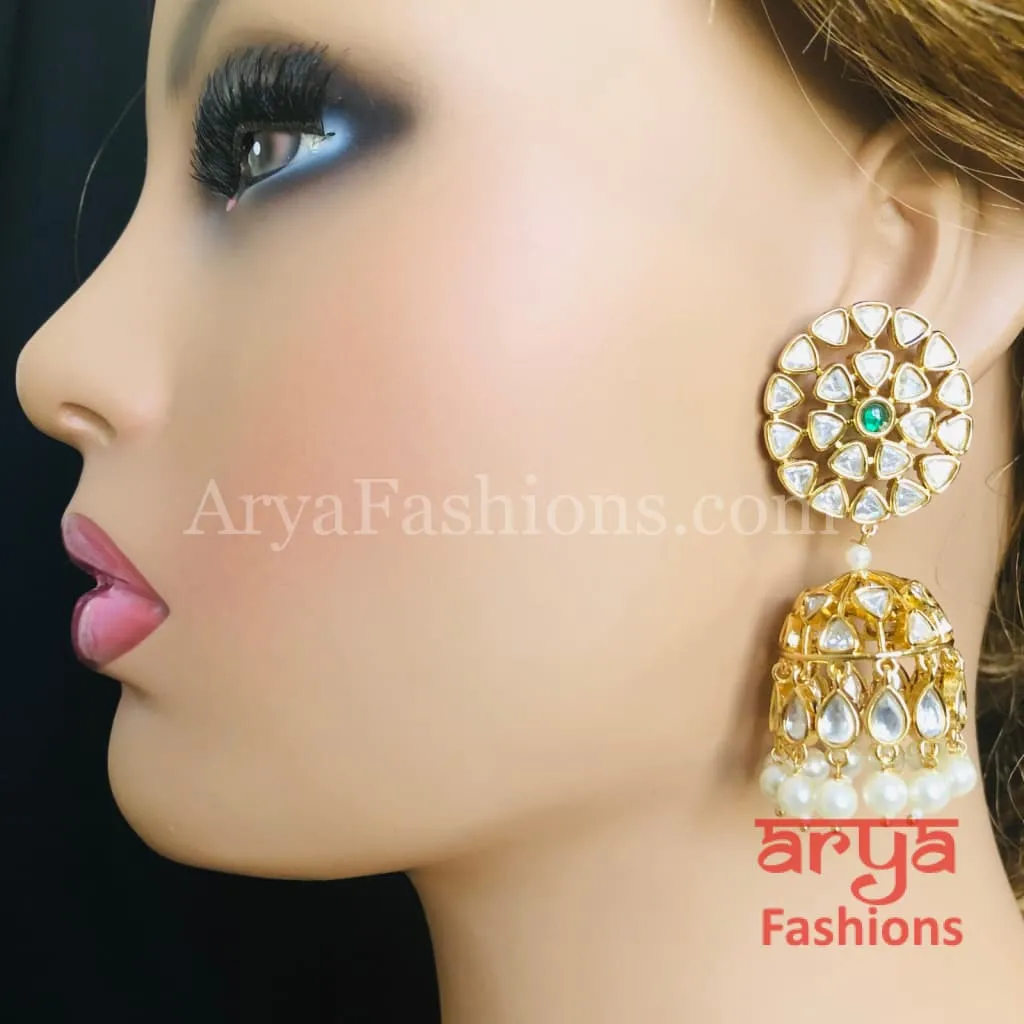 Rahili Jadau Kundan Jhumka with Pearl Drops