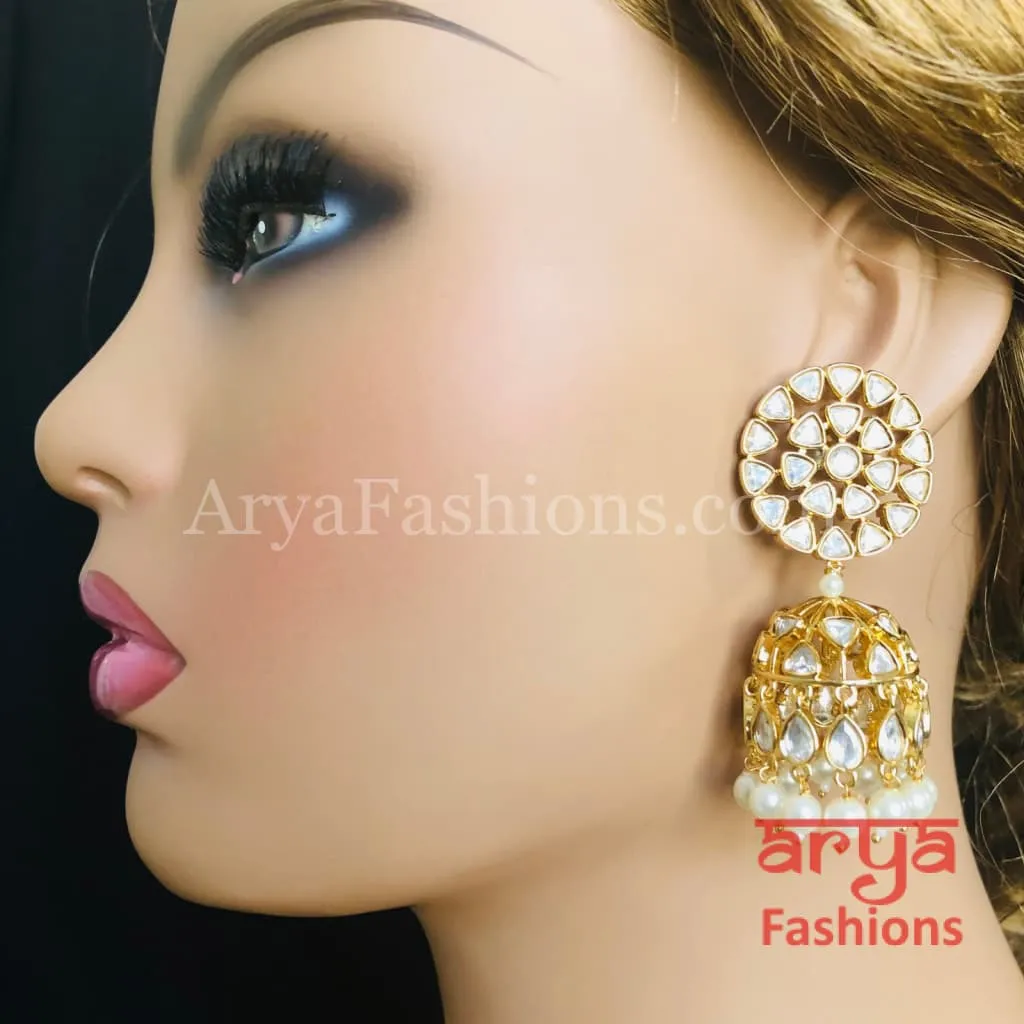Rahili Jadau Kundan Jhumka with Pearl Drops