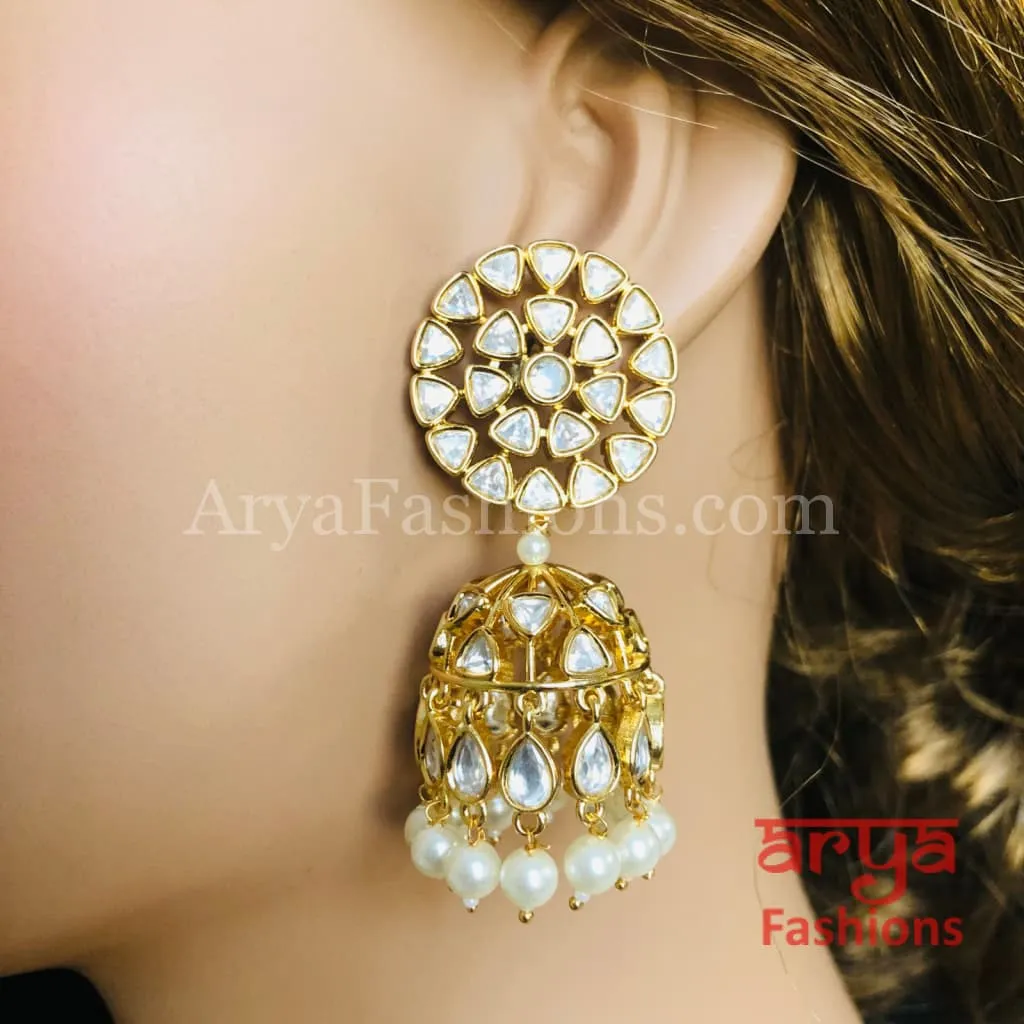 Rahili Jadau Kundan Jhumka with Pearl Drops