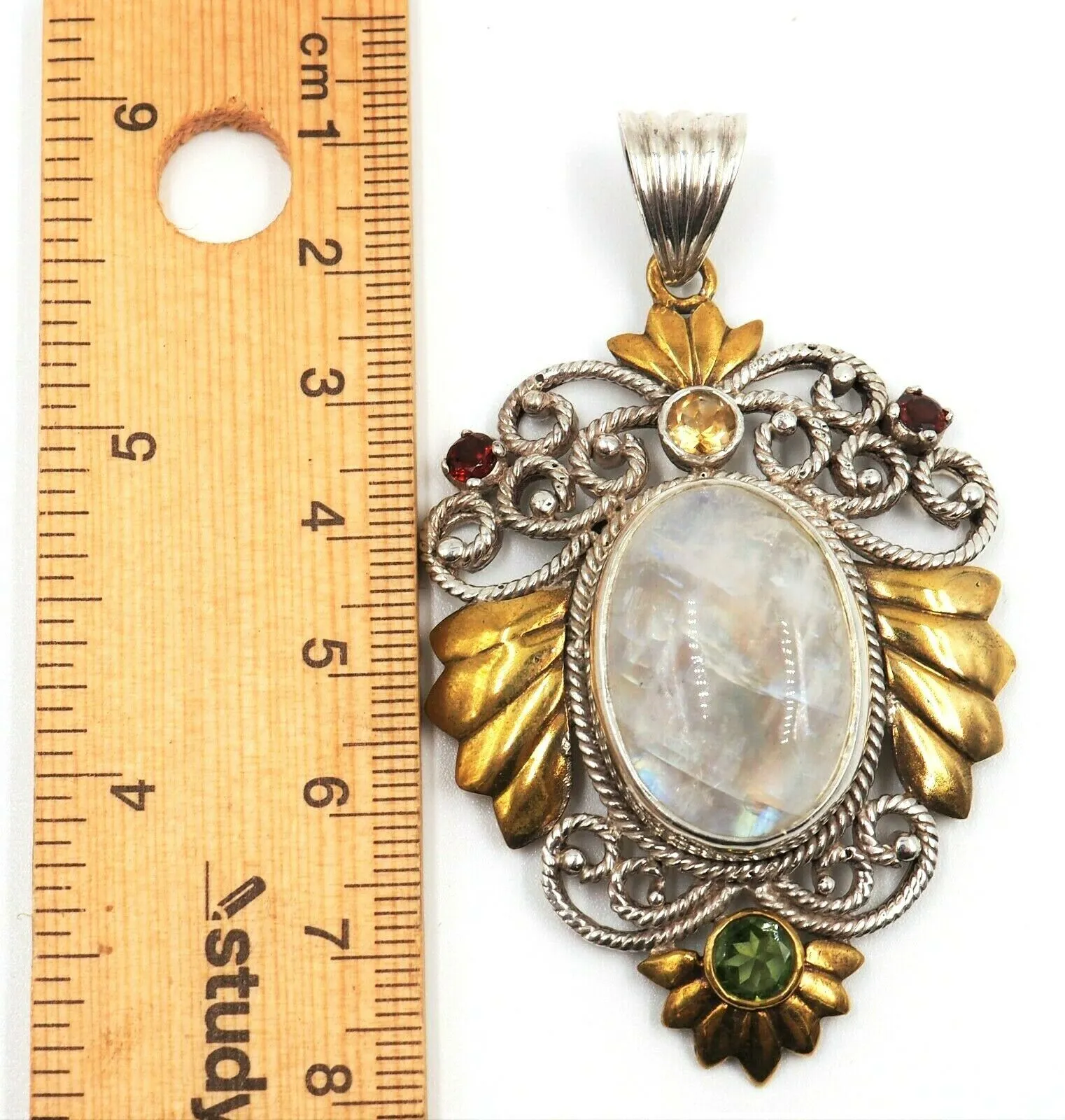 Rainbow Quartz Citrine Peridot & Garnet 925 Sterling Silver Gold Plated Pendant