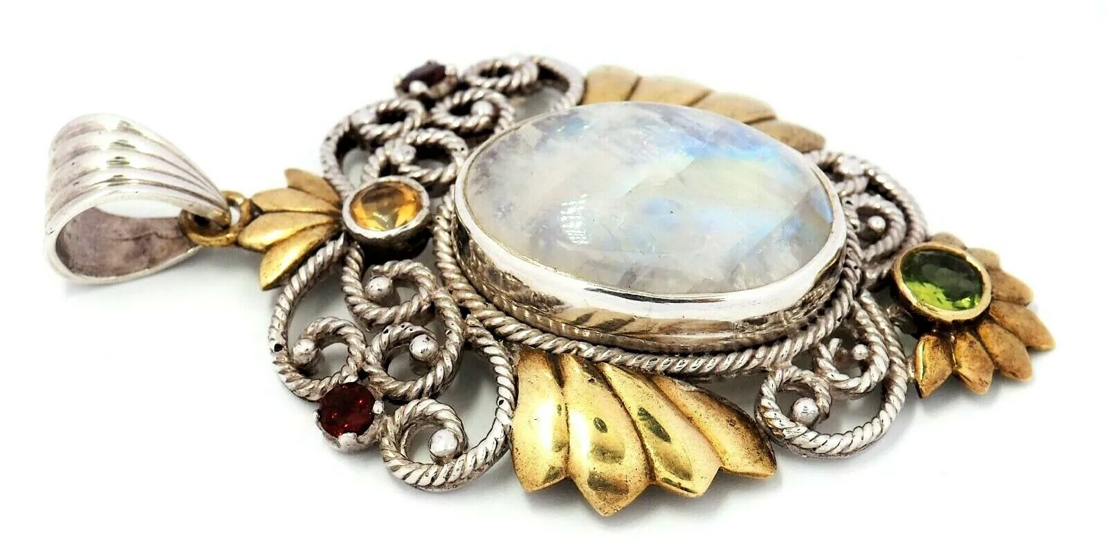 Rainbow Quartz Citrine Peridot & Garnet 925 Sterling Silver Gold Plated Pendant