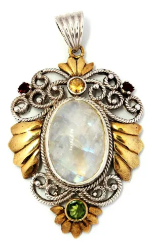 Rainbow Quartz Citrine Peridot & Garnet 925 Sterling Silver Gold Plated Pendant