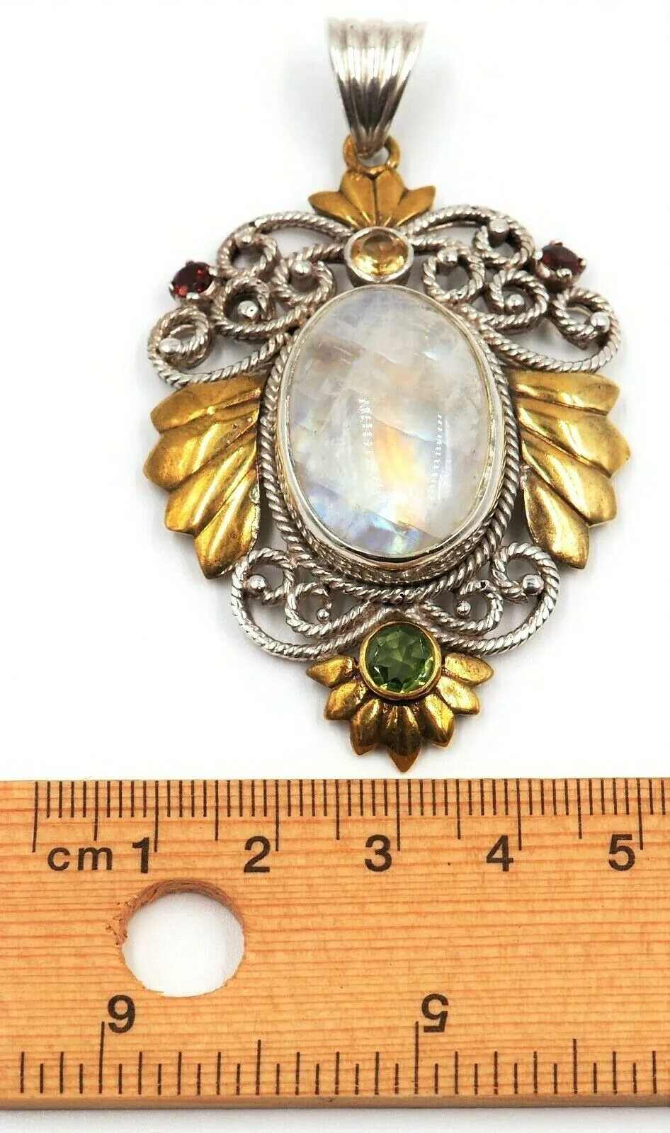 Rainbow Quartz Citrine Peridot & Garnet 925 Sterling Silver Gold Plated Pendant