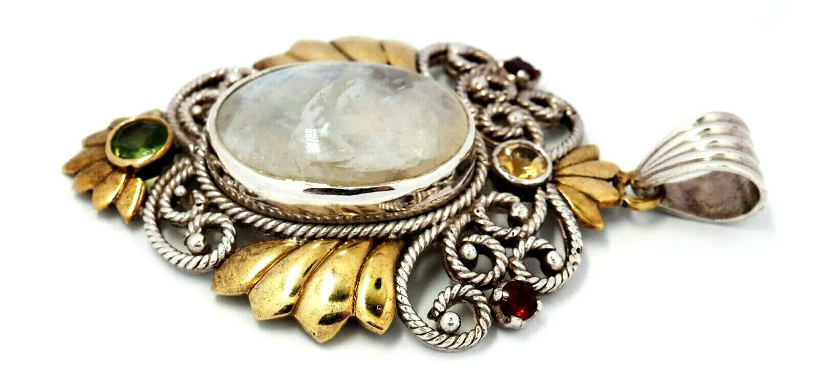 Rainbow Quartz Citrine Peridot & Garnet 925 Sterling Silver Gold Plated Pendant