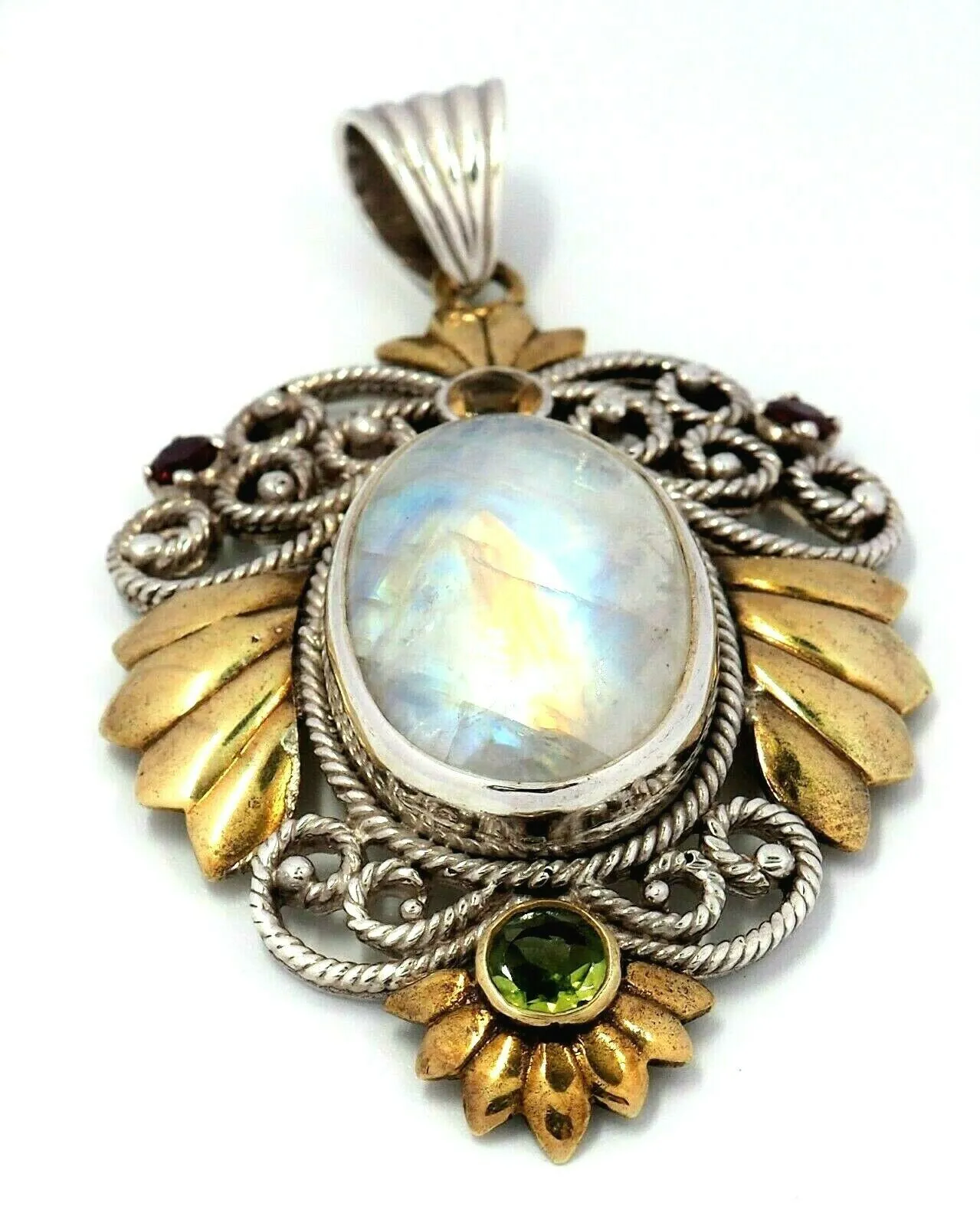 Rainbow Quartz Citrine Peridot & Garnet 925 Sterling Silver Gold Plated Pendant