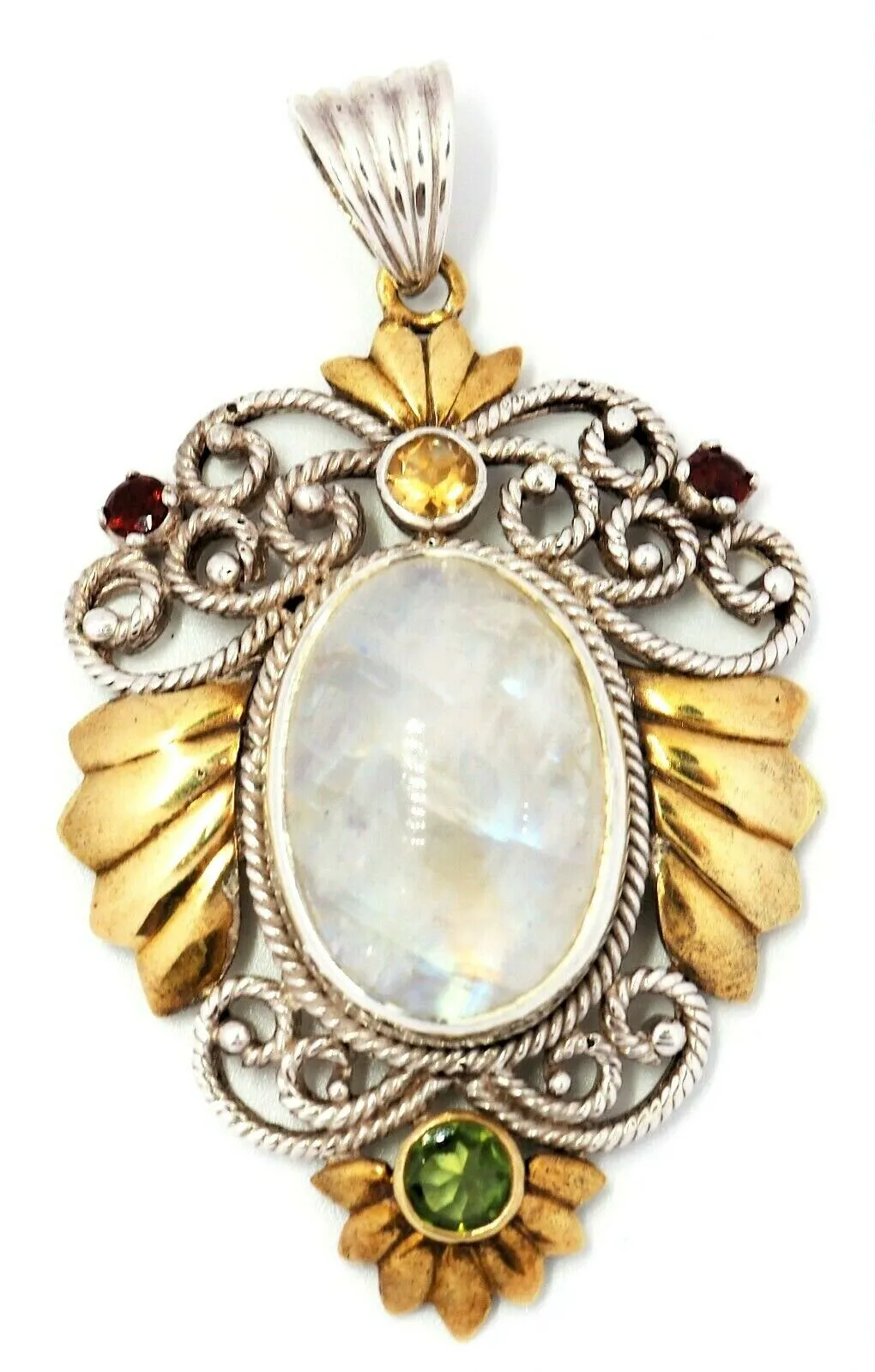 Rainbow Quartz Citrine Peridot & Garnet 925 Sterling Silver Gold Plated Pendant