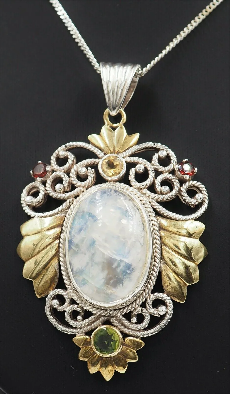 Rainbow Quartz Citrine Peridot & Garnet 925 Sterling Silver Gold Plated Pendant