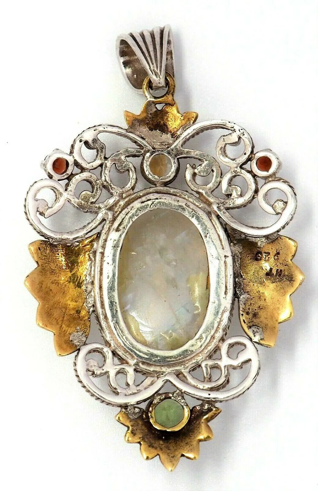 Rainbow Quartz Citrine Peridot & Garnet 925 Sterling Silver Gold Plated Pendant
