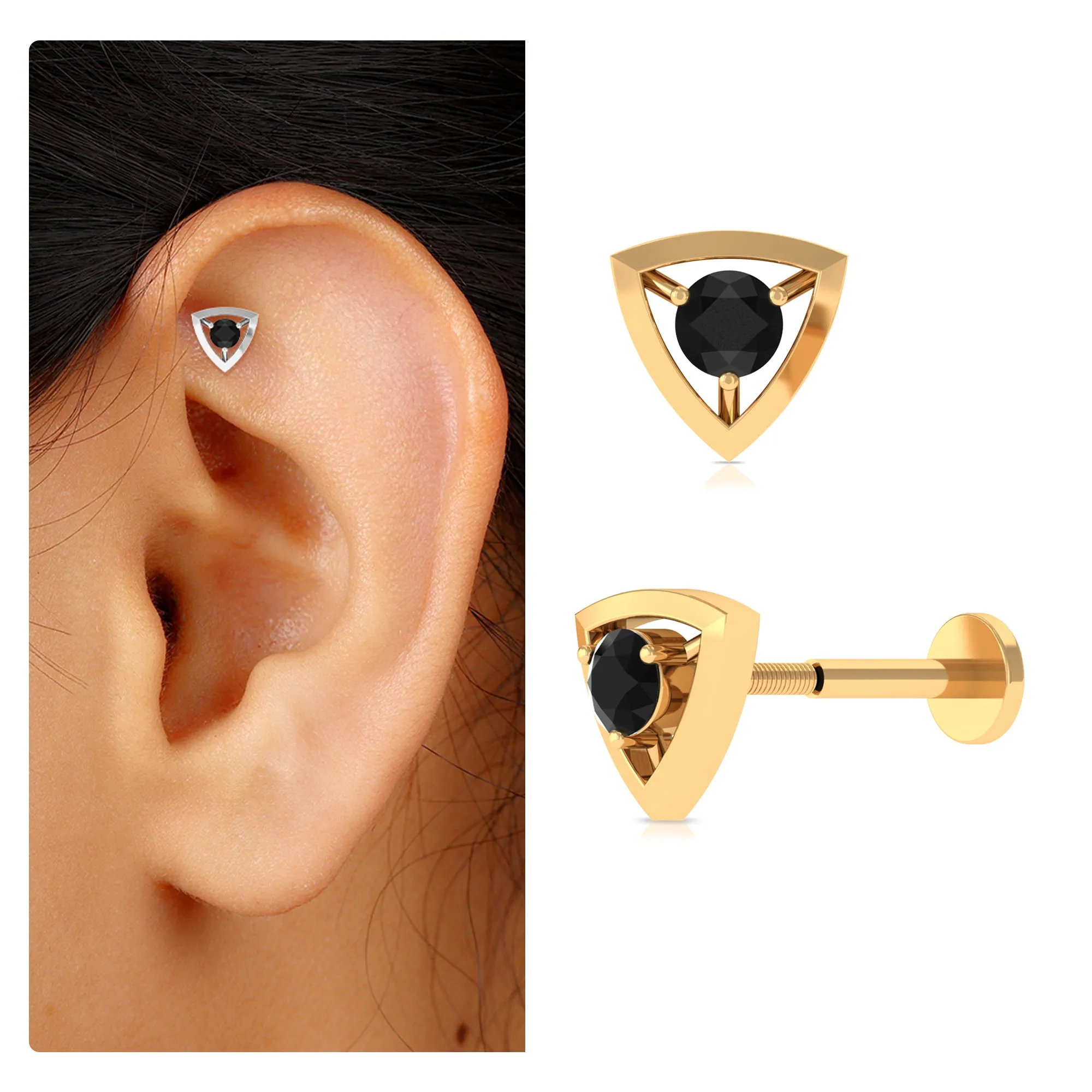 Real Black Onyx Triangle Earring for Helix Piercing