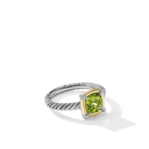Ring with Peridot, 18K Yellow Gold Bezel and Pave Diamonds