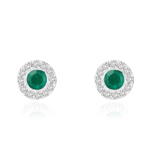 Round Emerald and Diamond Stud Earrings