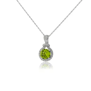 Round Peridot & Diamond Halo Pendant