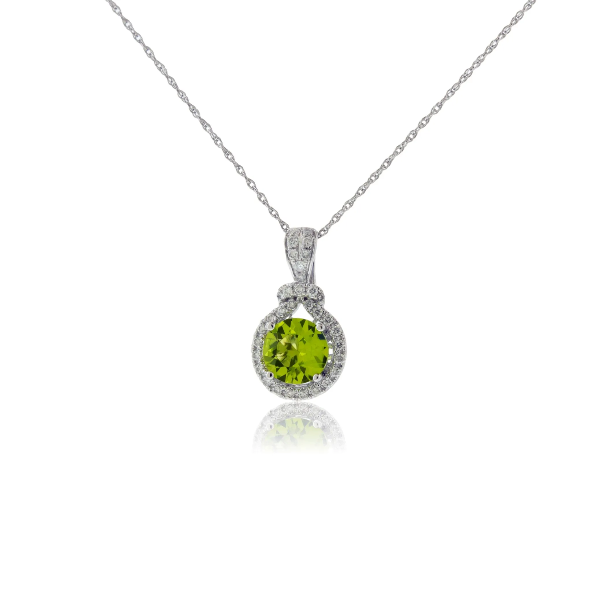 Round Peridot & Diamond Halo Pendant