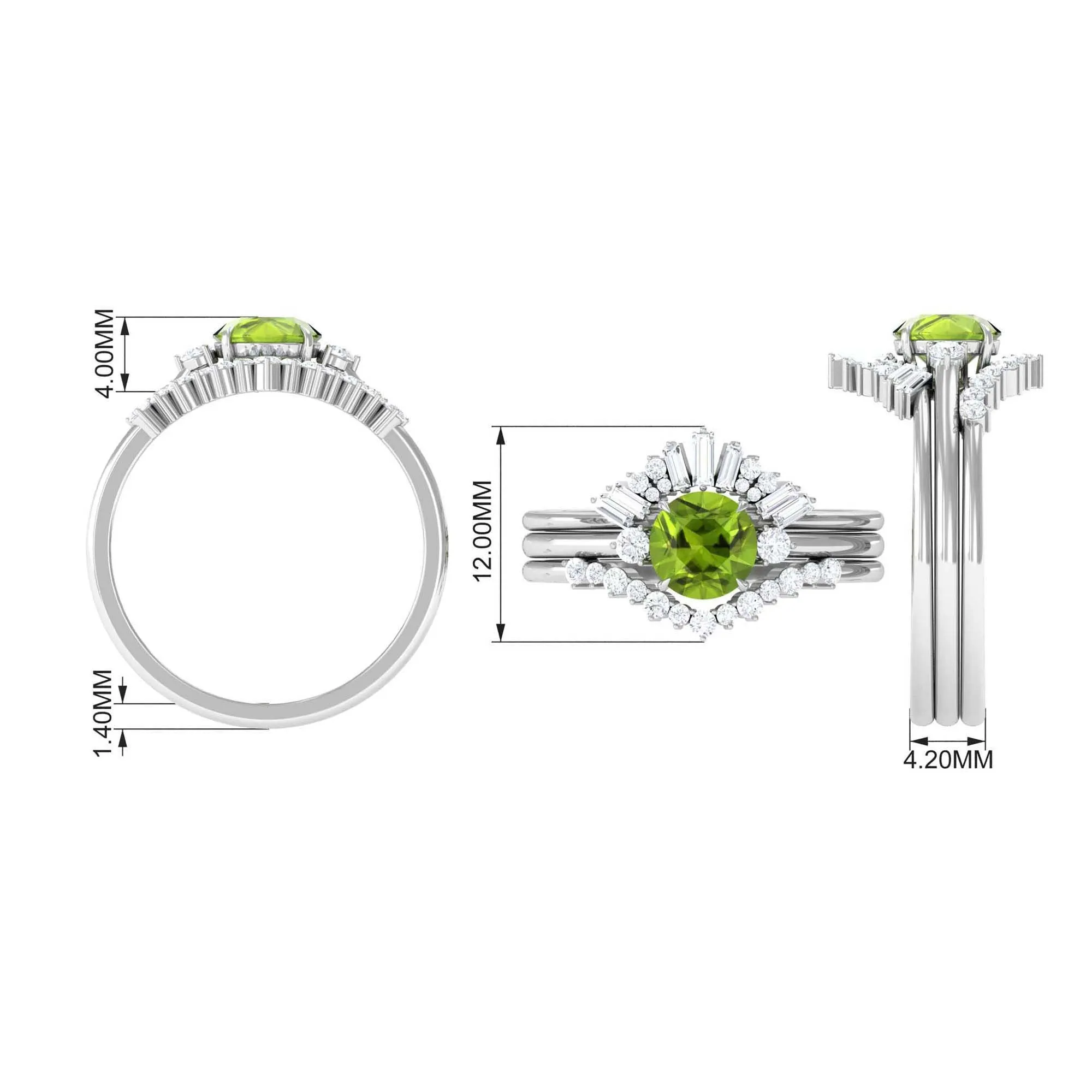 Round Peridot Designer Trio Wedding Ring Set with Diamond