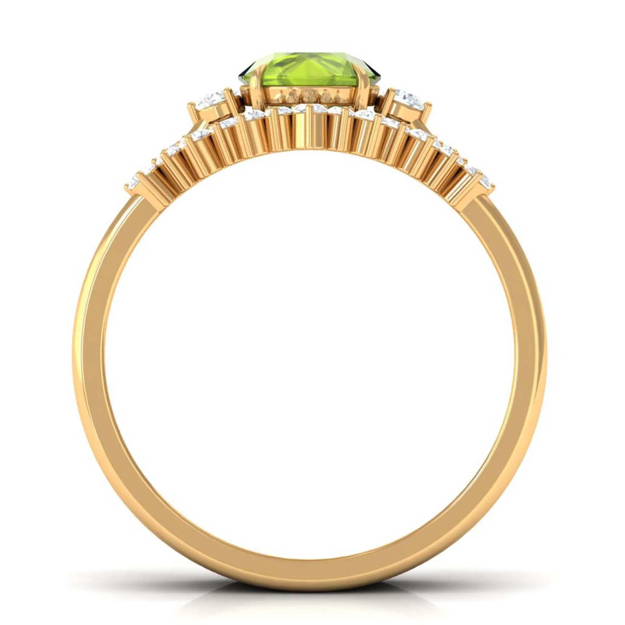 Round Peridot Designer Trio Wedding Ring Set with Diamond