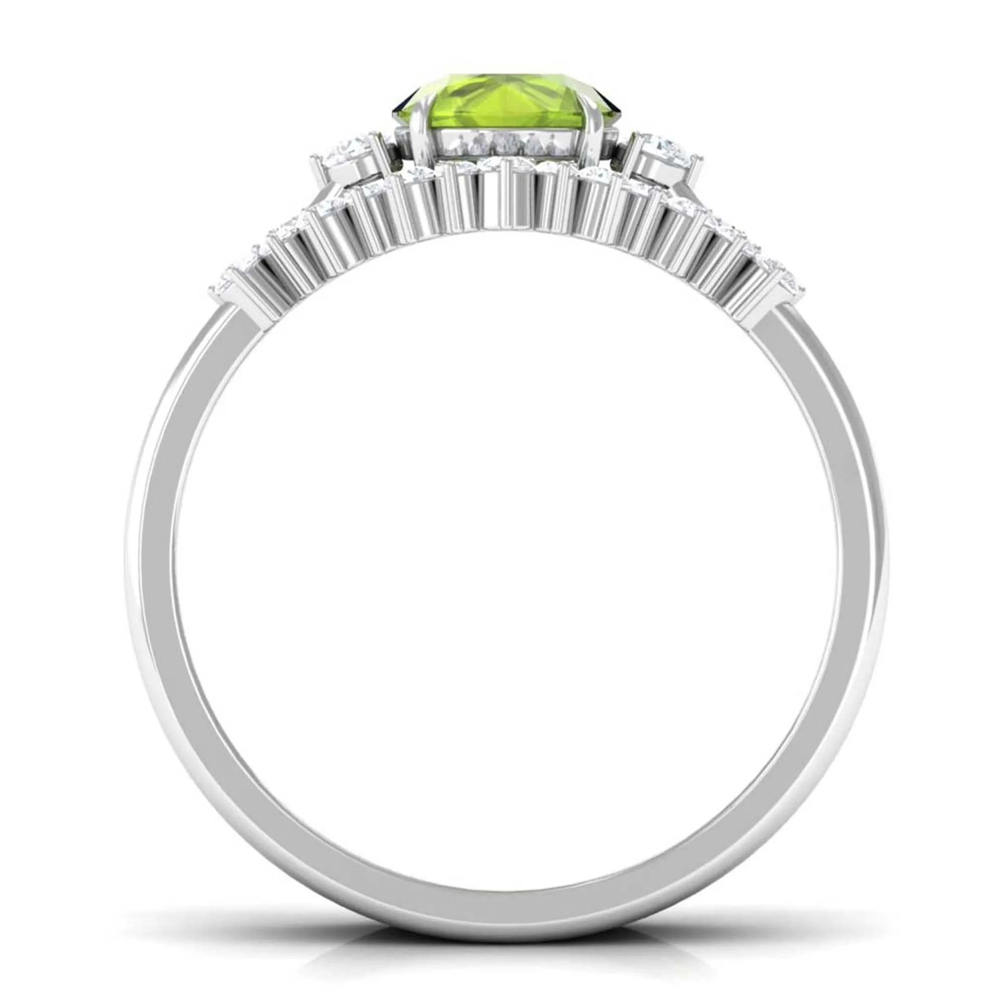 Round Peridot Designer Trio Wedding Ring Set with Diamond