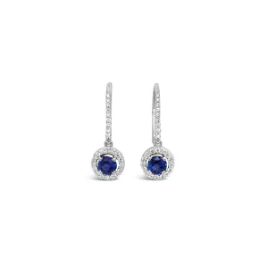Sapphire & Diamond Halo Drop Earrings