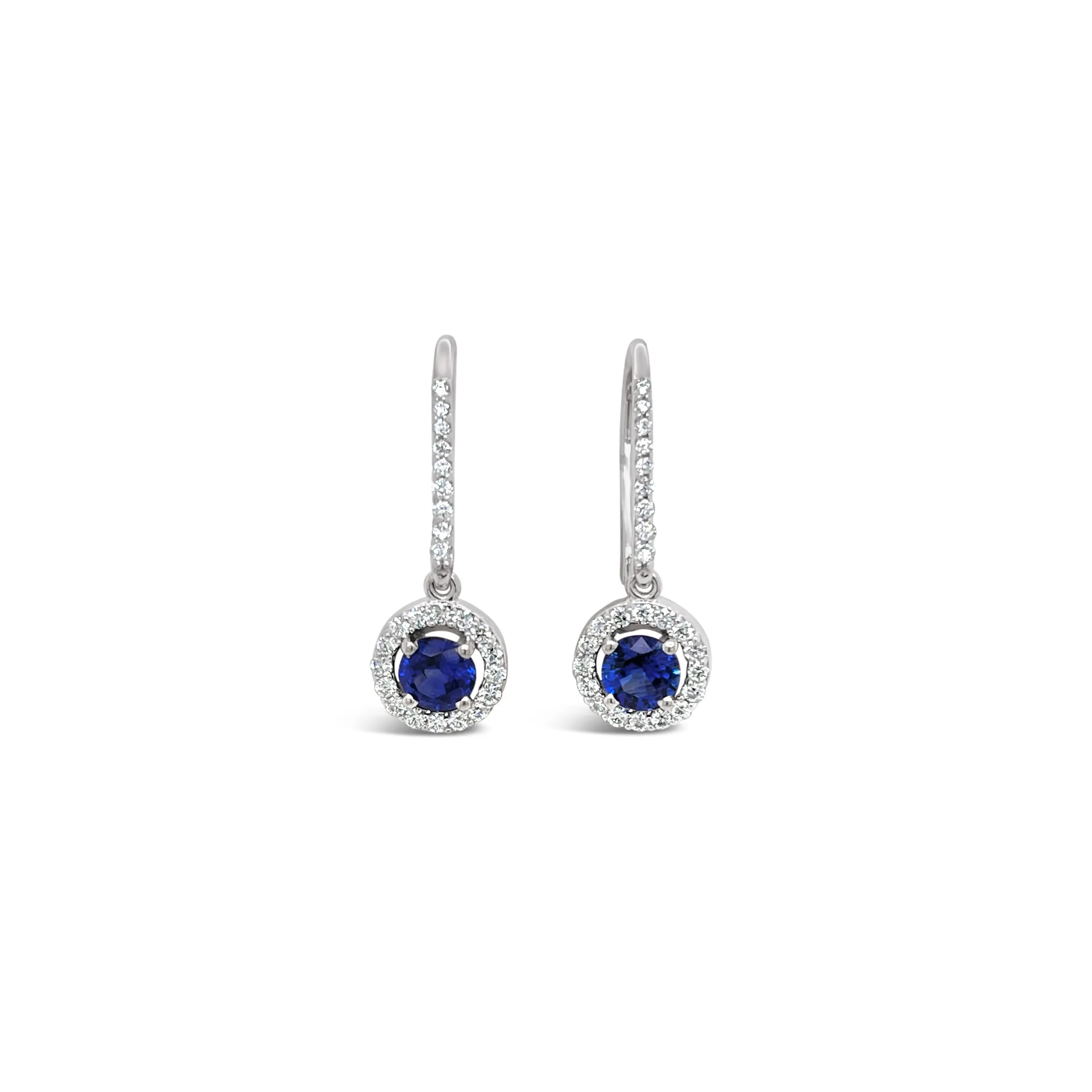 Sapphire & Diamond Halo Drop Earrings