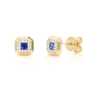 Sapphire and Diamond Halo Studs