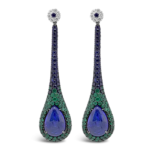 Sapphire, Emerald & Diamond Dangle Earrings