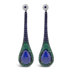 Sapphire, Emerald & Diamond Dangle Earrings