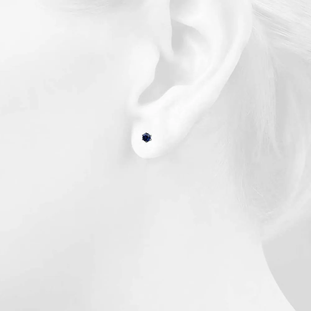 Sapphire Indigo Gems Stud Earrings Encased in 18k White Gold