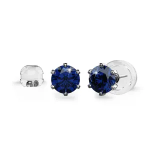 Sapphire Indigo Gems Stud Earrings Encased in 18k White Gold